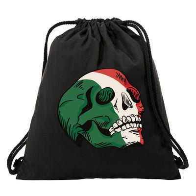Italian Flag Skull Drawstring Bag