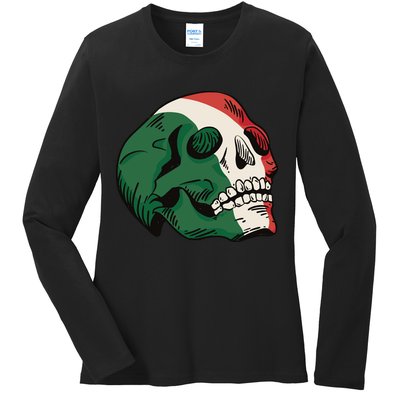 Italian Flag Skull Ladies Long Sleeve Shirt
