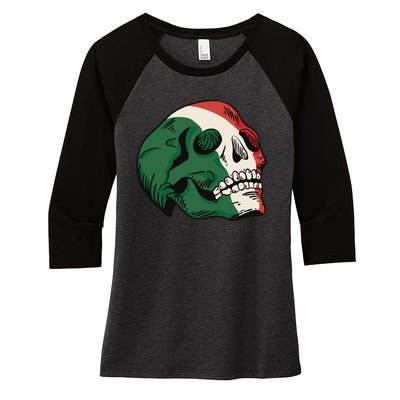 Italian Flag Skull Women's Tri-Blend 3/4-Sleeve Raglan Shirt