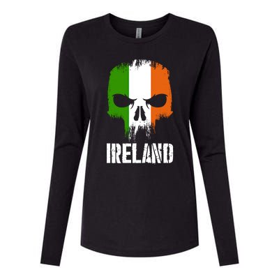 Ireland Flag Skull Irish Pride Patriotic Funny Gift Womens Cotton Relaxed Long Sleeve T-Shirt