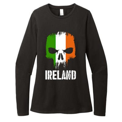 Ireland Flag Skull Irish Pride Patriotic Funny Gift Womens CVC Long Sleeve Shirt