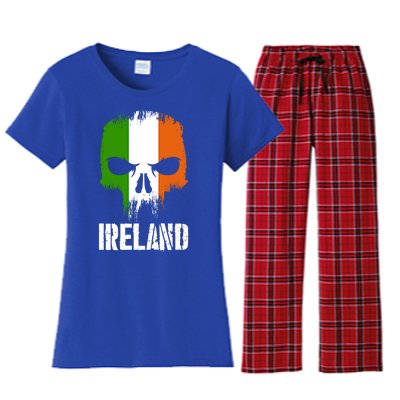 Ireland Flag Skull Irish Pride Patriotic Funny Gift Women's Flannel Pajama Set