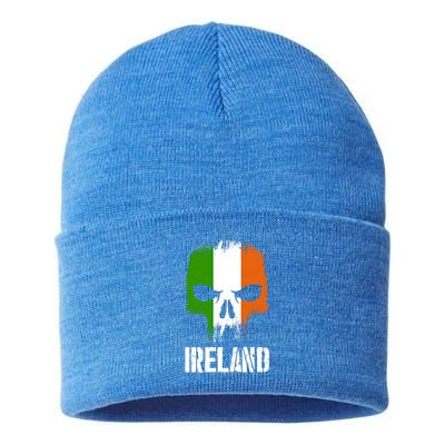 Ireland Flag Skull Irish Pride Patriotic Funny Gift Sustainable Knit Beanie