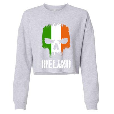 Ireland Flag Skull Irish Pride Patriotic Funny Gift Cropped Pullover Crew