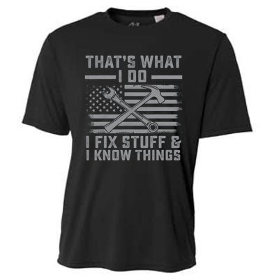 I Fix Stuff And I Know Things US Flag 4th of July Patriot Cooling Performance Crew T-Shirt