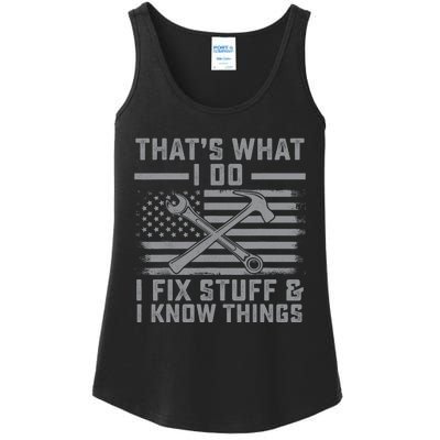 I Fix Stuff And I Know Things US Flag 4th of July Patriot Ladies Essential Tank