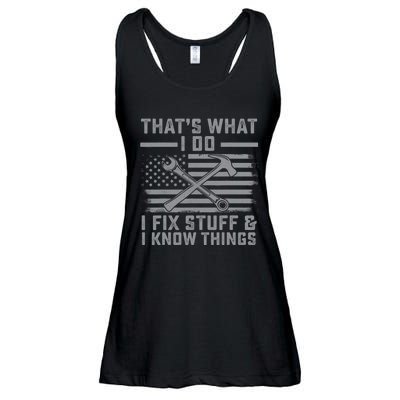 I Fix Stuff And I Know Things US Flag 4th of July Patriot Ladies Essential Flowy Tank