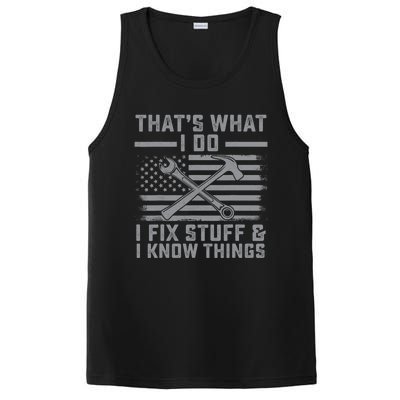 I Fix Stuff And I Know Things US Flag 4th of July Patriot PosiCharge Competitor Tank