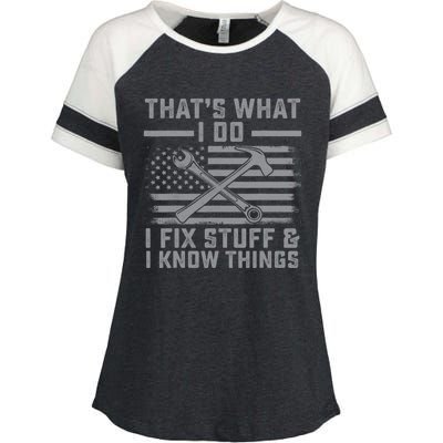 I Fix Stuff And I Know Things US Flag 4th of July Patriot Enza Ladies Jersey Colorblock Tee