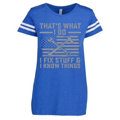 I Fix Stuff And I Know Things US Flag 4th of July Patriot Enza Ladies Jersey Football T-Shirt