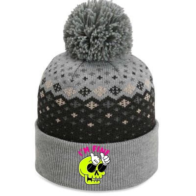 IM FINE Skull Funny The Baniff Cuffed Pom Beanie