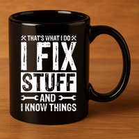 I Fix Stuff And I Know Things Graphic Print 11oz C Handle Ceramic Mug