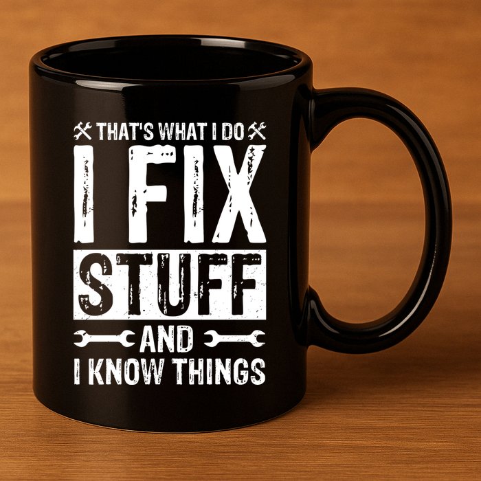 I Fix Stuff And I Know Things Graphic Print 11oz C Handle Ceramic Mug
