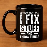 I Fix Stuff And I Know Things Graphic Print 11oz C Handle Ceramic Mug