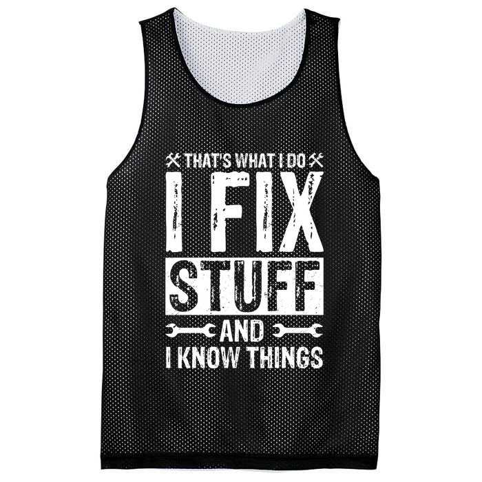 I Fix Stuff And I Know Things Graphic Print Mesh Reversible Basketball Jersey Tank