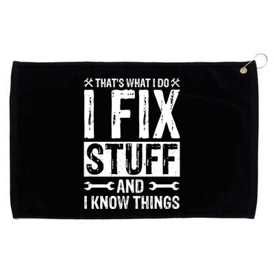 I Fix Stuff And I Know Things Graphic Print Grommeted Golf Towel