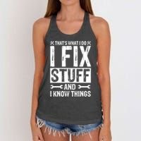 I Fix Stuff And I Know Things Graphic Print Women's Knotted Racerback Tank