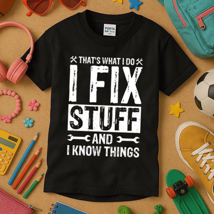 I Fix Stuff And I Know Things Graphic Print Kids T-Shirt