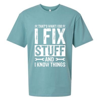 I Fix Stuff And I Know Things Graphic Print Sueded Cloud Jersey T-Shirt