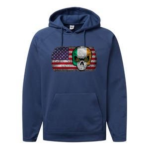 Irish Flag Skull Irish American Flag Premium Performance Fleece Hoodie