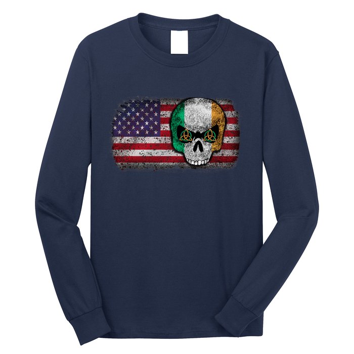 Irish Flag Skull Irish American Flag Premium Long Sleeve Shirt