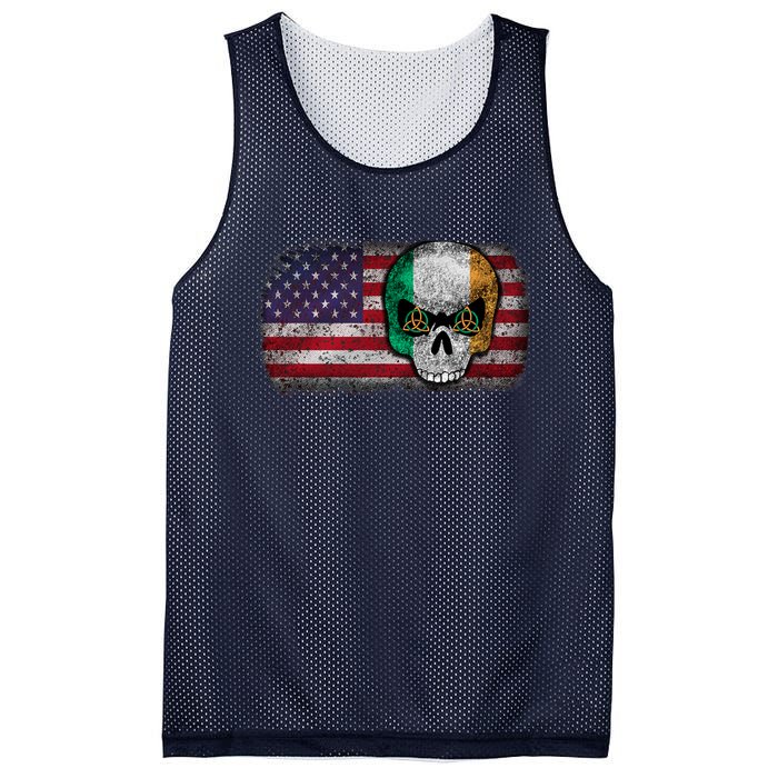 Irish Flag Skull Irish American Flag Premium Mesh Reversible Basketball Jersey Tank