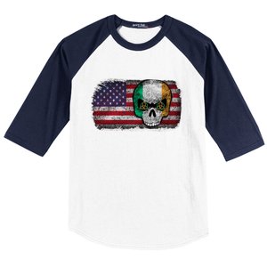 Irish Flag Skull Irish American Flag Premium Baseball Sleeve Shirt