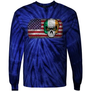 Irish Flag Skull Irish American Flag Premium Tie-Dye Long Sleeve Shirt