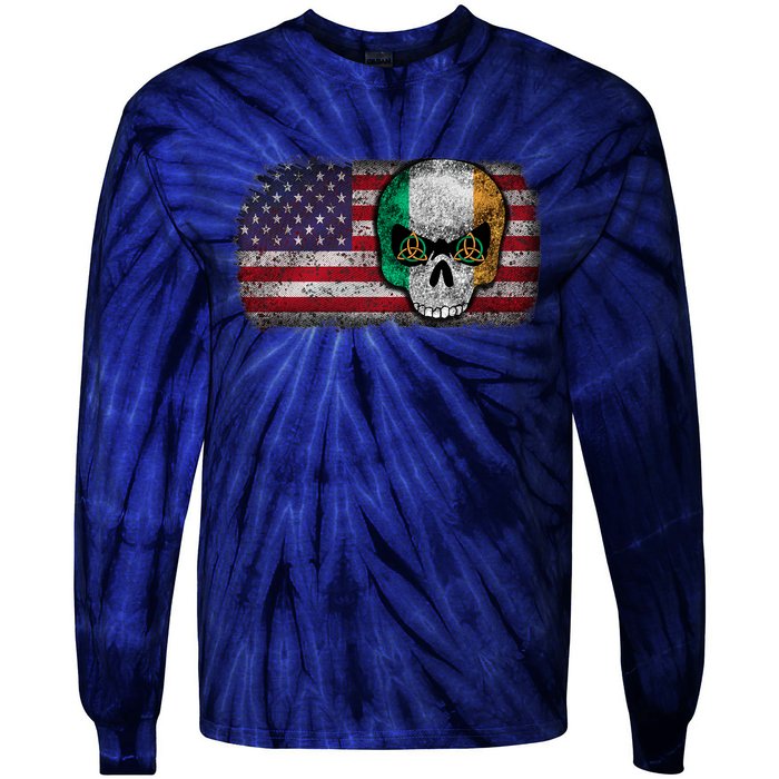 Irish Flag Skull Irish American Flag Premium Tie-Dye Long Sleeve Shirt