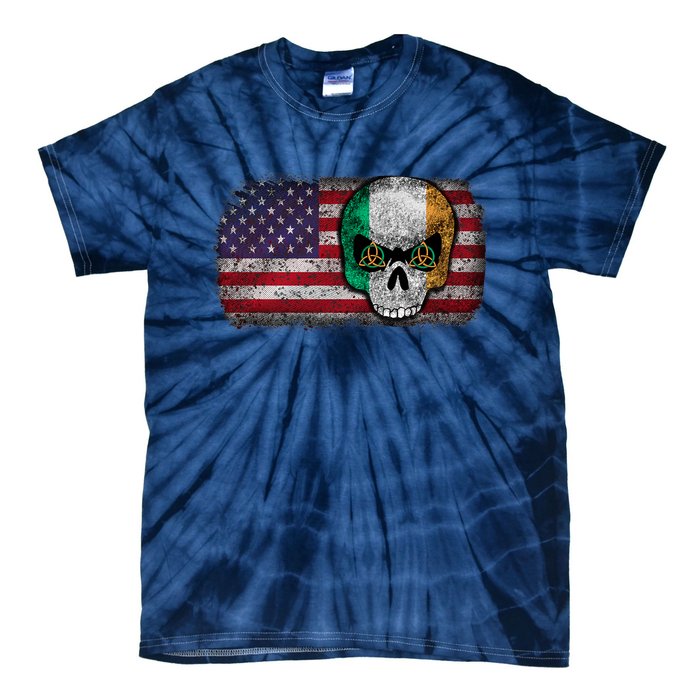 Irish Flag Skull Irish American Flag Premium Tie-Dye T-Shirt