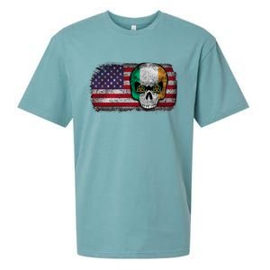 Irish Flag Skull Irish American Flag Premium Sueded Cloud Jersey T-Shirt