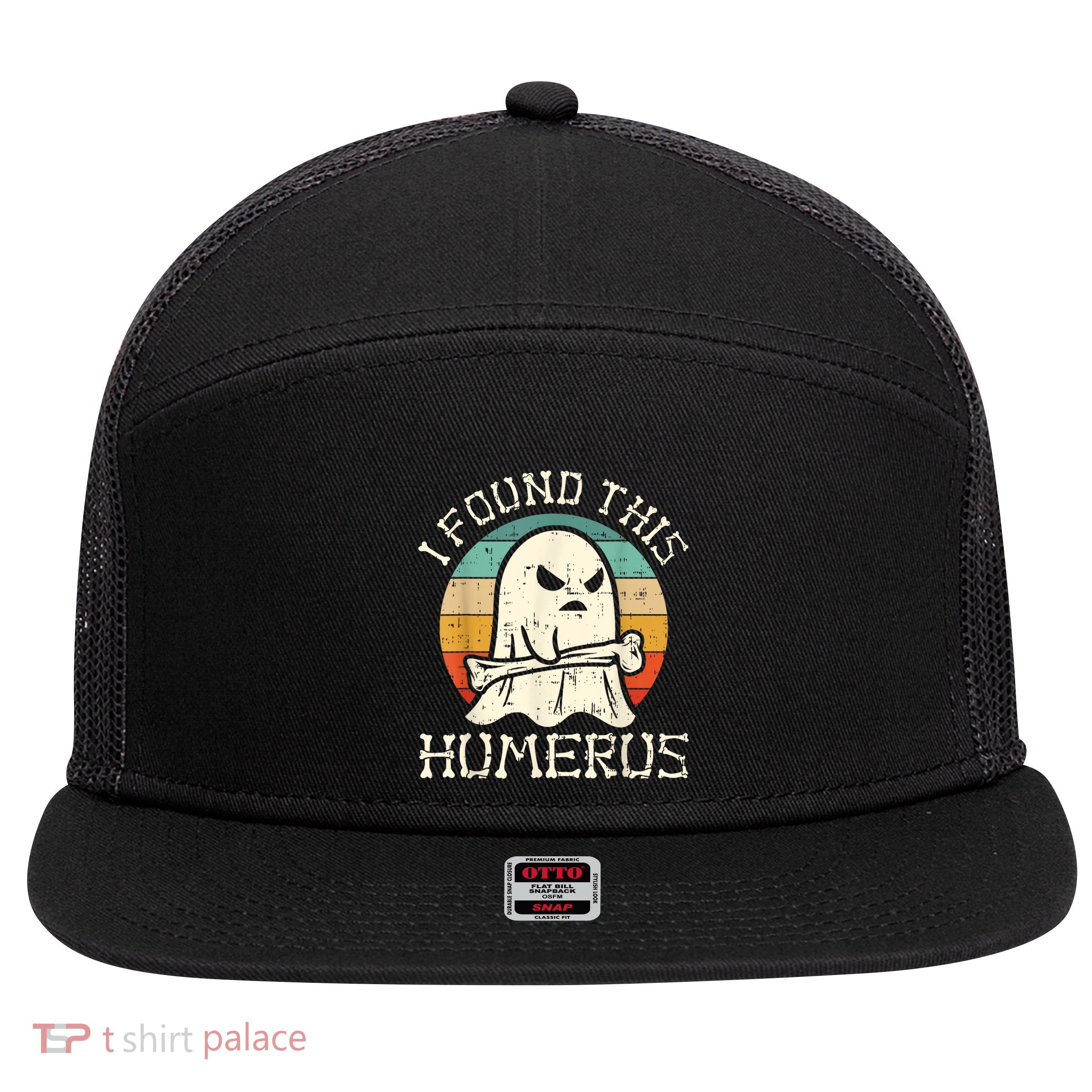 I Found This Humerus Ghost Boo Funny Retro Halloween 7 Panel Mesh Trucker Snapback Hat