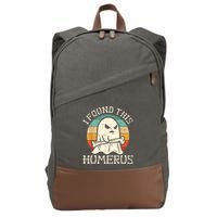 I Found This Humerus Ghost Boo Funny Retro Halloween Cotton Canvas Backpack