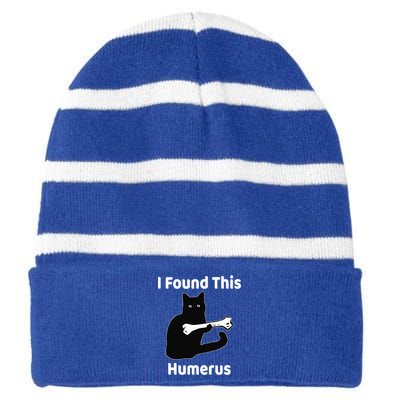 I Found This Humerus Funny Cat Lover Gift Striped Beanie with Solid Band