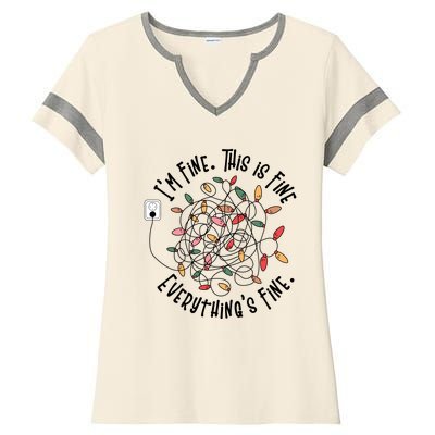 Im Fine This Is Fine Everything Is Fine Funny Christmas Ladies Halftime Notch Neck Tee