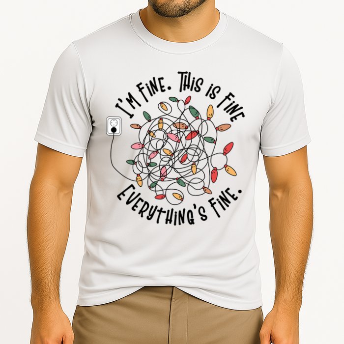 Im Fine This Is Fine Everything Is Fine Funny Christmas Cooling Performance Crew T-Shirt