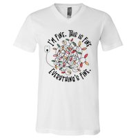 Im Fine This Is Fine Everything Is Fine Funny Christmas V-Neck T-Shirt