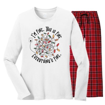 Im Fine This Is Fine Everything Is Fine Funny Christmas Women's Long Sleeve Flannel Pajama Set 