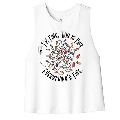 Im Fine This Is Fine Everything Is Fine Funny Christmas Women's Racerback Cropped Tank