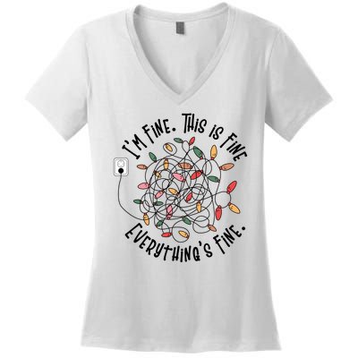 Im Fine This Is Fine Everything Is Fine Funny Christmas Women's V-Neck T-Shirt