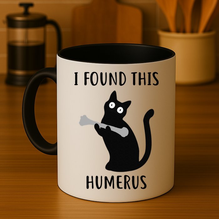I Found This Humerus Funny Black Cat Mug