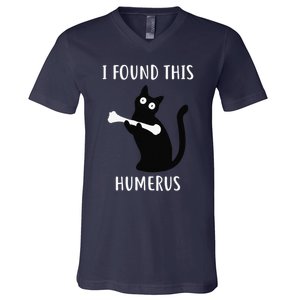 I Found This Humerus Funny Black Cat V-Neck T-Shirt