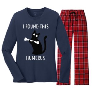 I Found This Humerus Funny Black Cat Women's Long Sleeve Flannel Pajama Set 