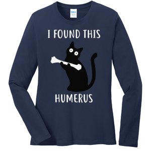 I Found This Humerus Funny Black Cat Ladies Long Sleeve Shirt