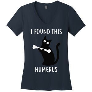 I Found This Humerus Funny Black Cat Women's V-Neck T-Shirt