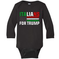 Italians For Trump Usa Flag Trump 2024 Elections Pro Trump Baby Long Sleeve Bodysuit