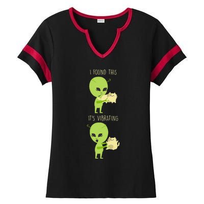 I Found This Its Vibrating Funny Cat Alien Graphic Catlover Ladies Halftime Notch Neck Tee