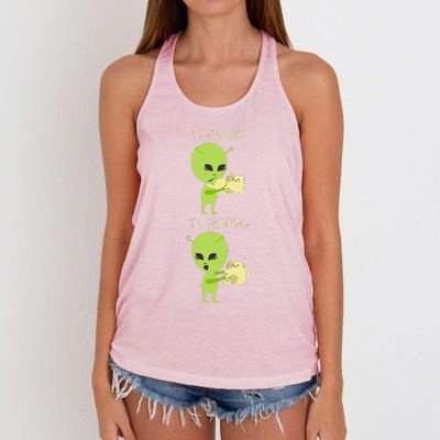 I Found This Its Vibrating Funny Cat Alien Graphic Catlover Women's Knotted Racerback Tank