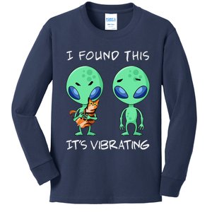 I Found This Vibrating  Funny Alien And Cat Kids Long Sleeve Shirt