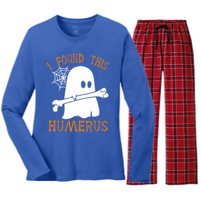 I Found This Humerus Funny Ghost Nurse Halloween Cute Gift Women's Long Sleeve Flannel Pajama Set 